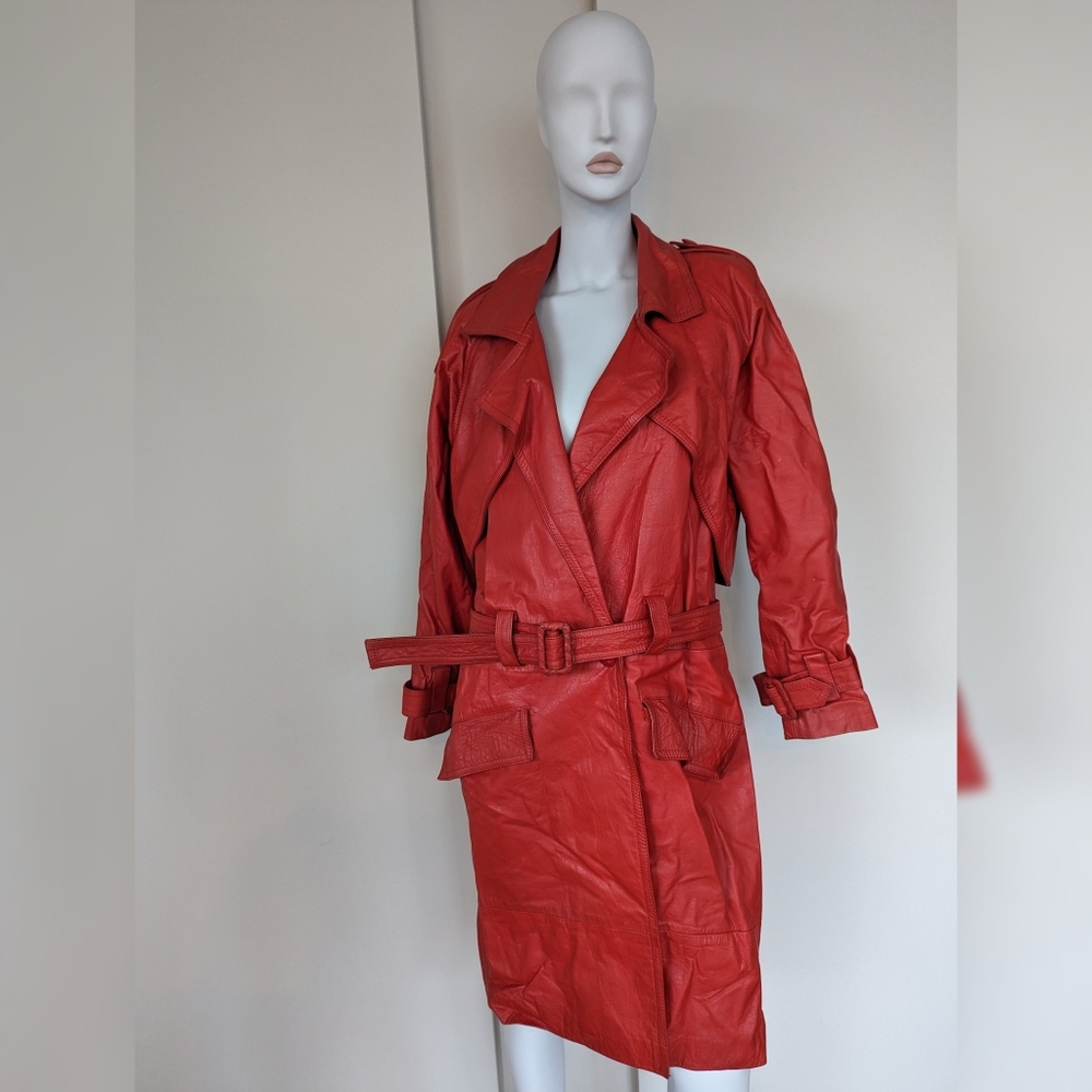 Red Genuine Leather Trenchcoat